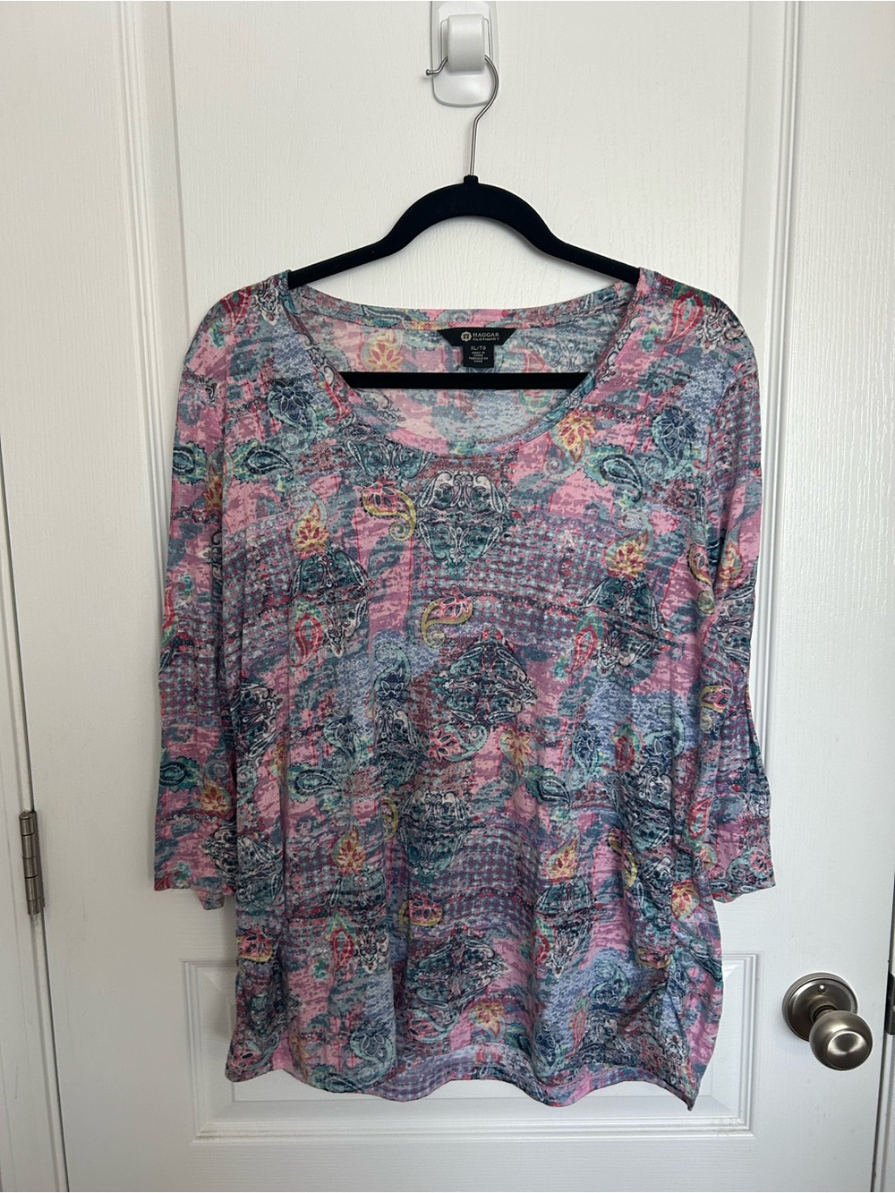 Haggar Pink Teal Floral-Print Scoop Neck Tunic